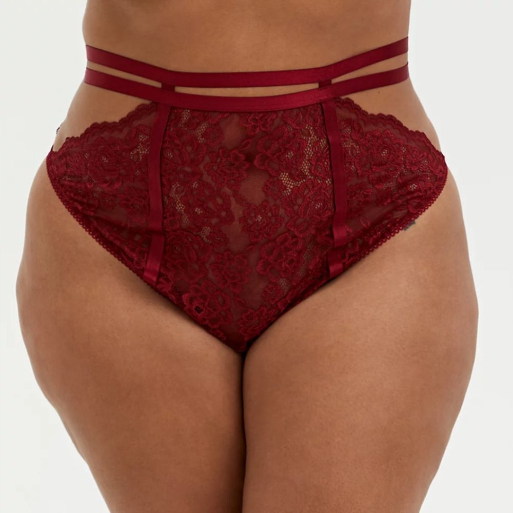 Torrid Dark Red Lace Cutout Cage High Waist Thong Panty Underwear 4X